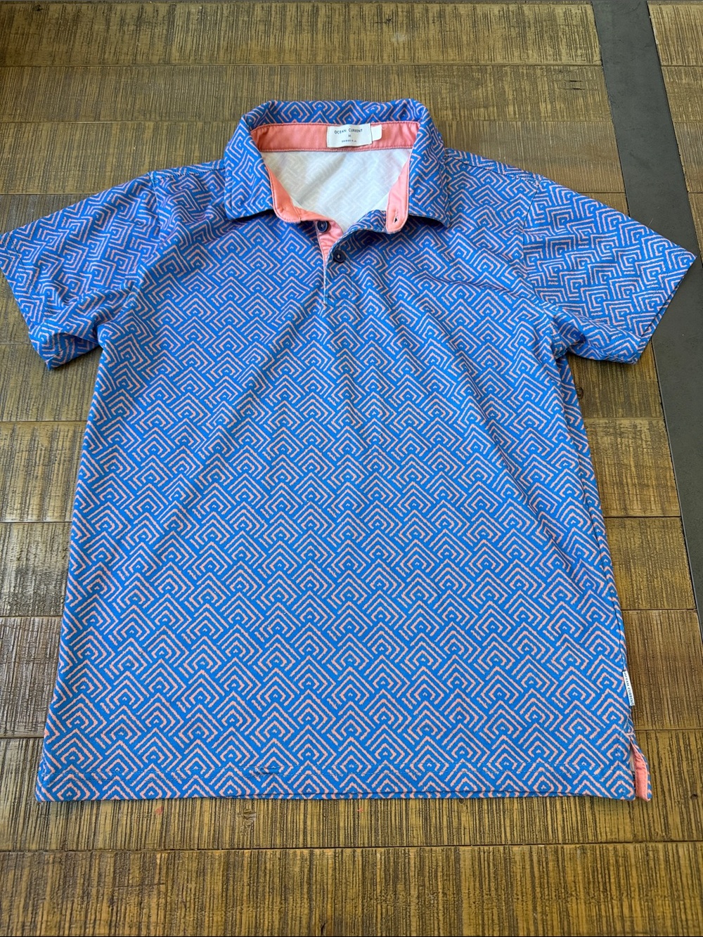 Ocean Current Geometric Print Short Sleeve Golf Polo, boys size medium